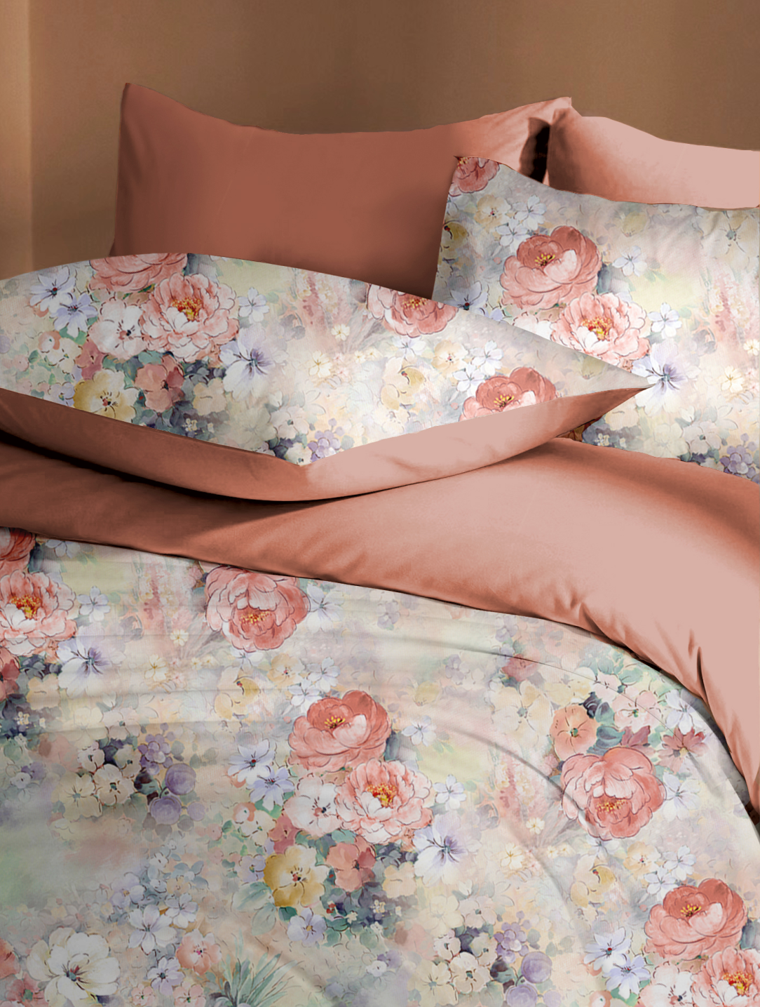 zAyMzzz! Coral Floral Duvet Cover Set