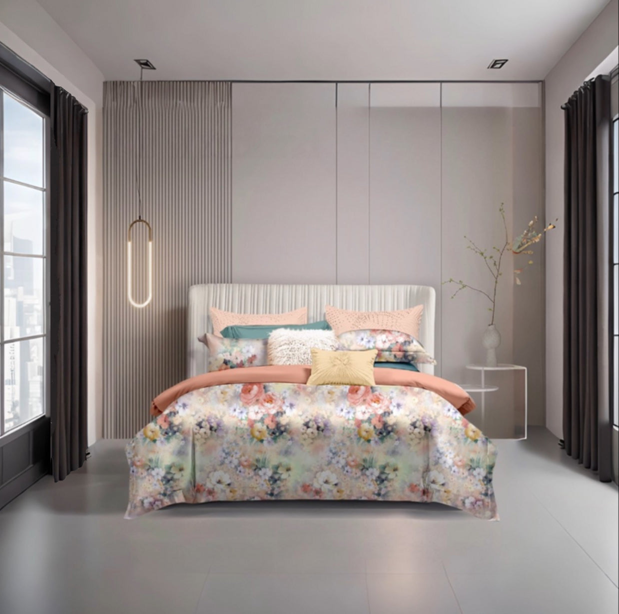 zAyMzzz! Coral Floral Duvet Cover Set!